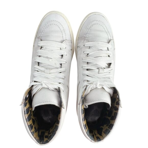 COACH Women's White Leather High Top Sneakers Leopard Print Lining Size 8M - Picture 14 of 14